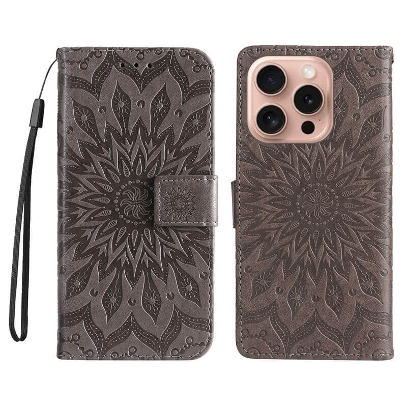 For iPhone 16 Pro Apricot Blossom Embossed Pattern Wallet Case