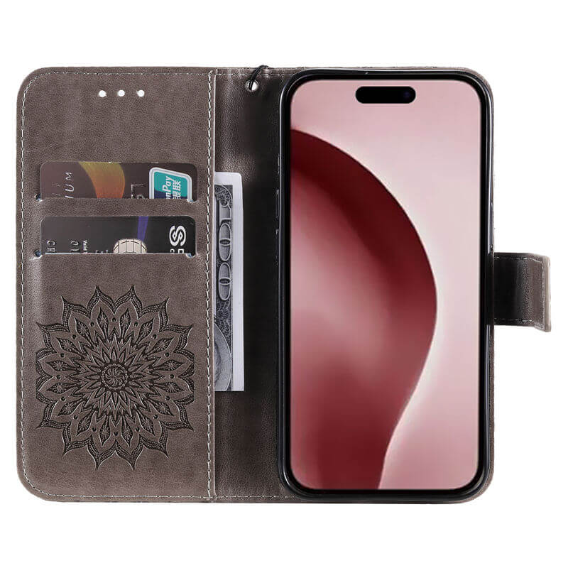 For iPhone 16 Pro Apricot Blossom Embossed Pattern Wallet Case