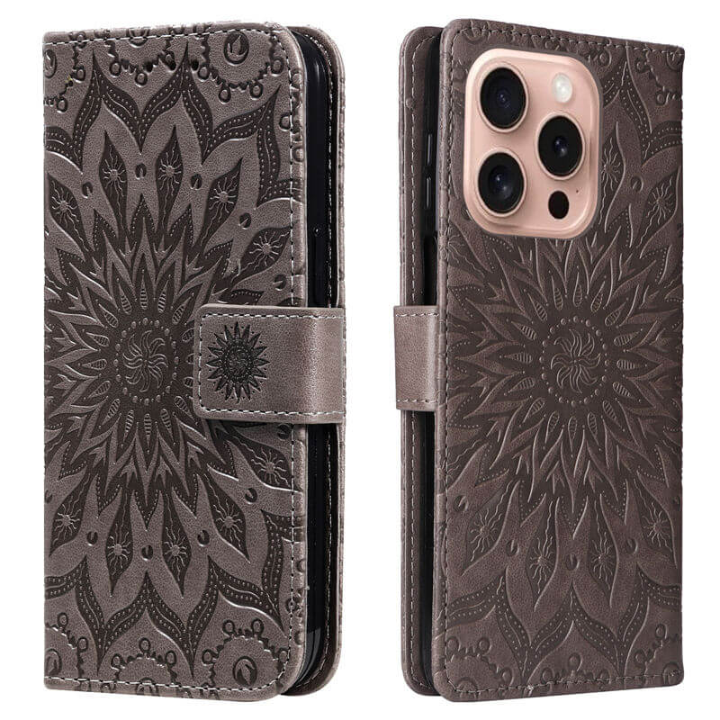 For iPhone 16 Pro Apricot Blossom Embossed Pattern Wallet Case