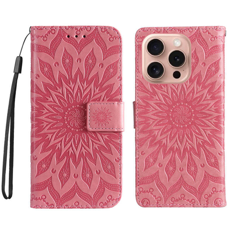 For iPhone 16 Pro Apricot Blossom Embossed Pattern Wallet Case