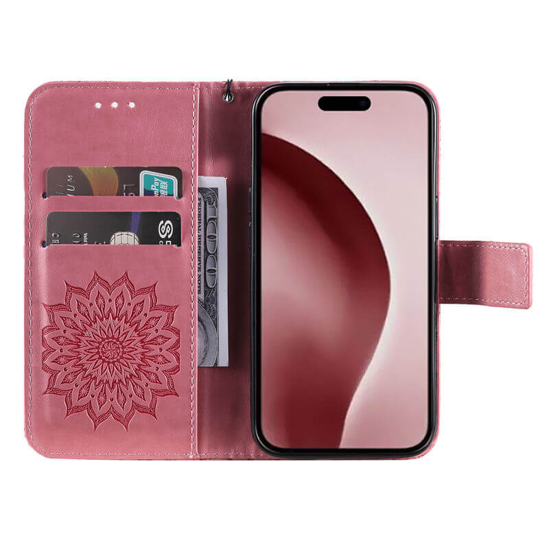 For iPhone 16 Pro Apricot Blossom Embossed Pattern Wallet Case