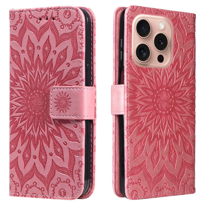 For iPhone 16 Pro Apricot Blossom Embossed Pattern Wallet Case