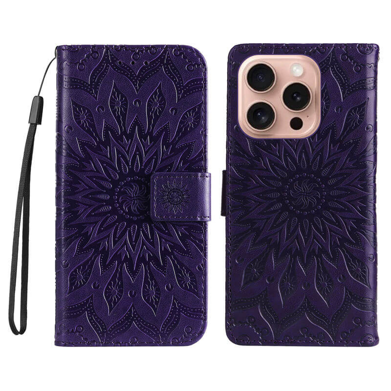 For iPhone 16 Pro Apricot Blossom Embossed Pattern Wallet Case