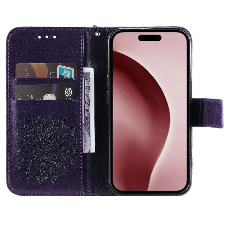 For iPhone 16 Pro Apricot Blossom Embossed Pattern Wallet Case