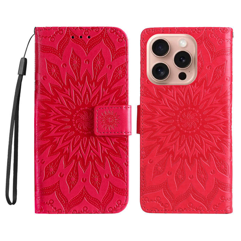 For iPhone 16 Pro Apricot Blossom Embossed Pattern Wallet Case