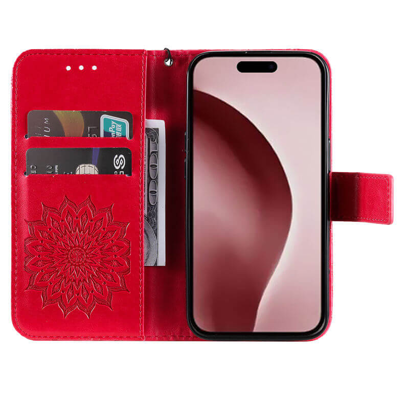 For iPhone 16 Pro Apricot Blossom Embossed Pattern Wallet Case