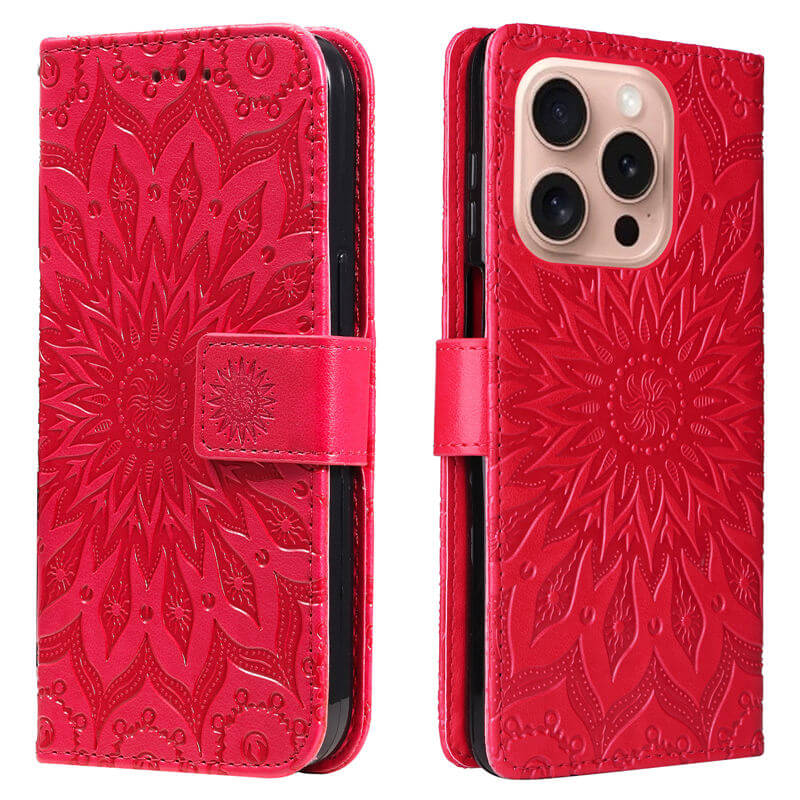 For iPhone 16 Pro Apricot Blossom Embossed Pattern Wallet Case