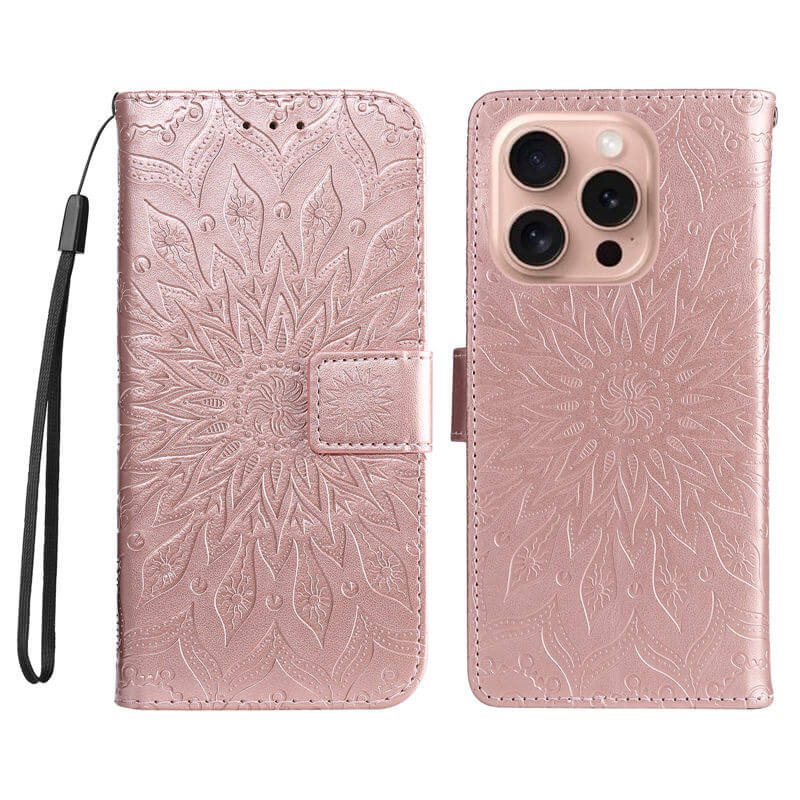 For iPhone 16 Pro Apricot Blossom Embossed Pattern Wallet Case