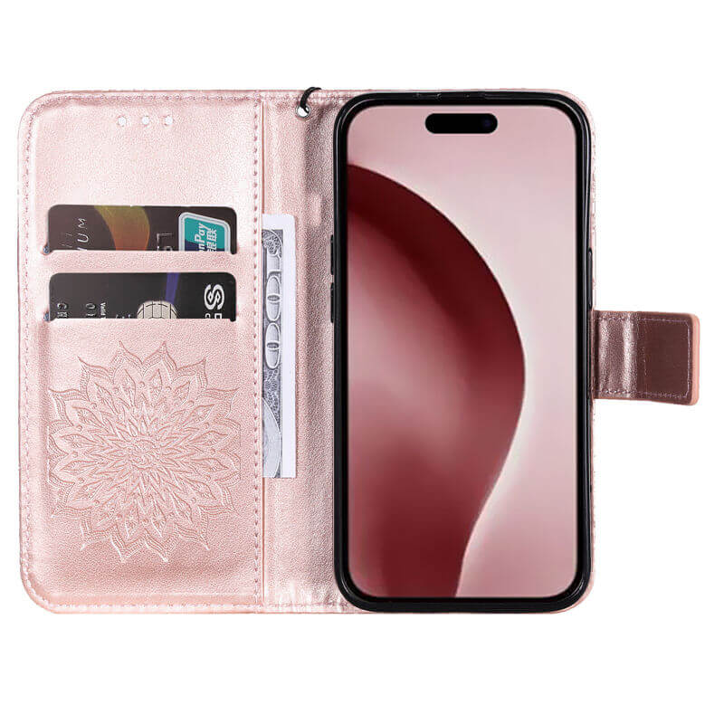 For iPhone 16 Pro Apricot Blossom Embossed Pattern Wallet Case