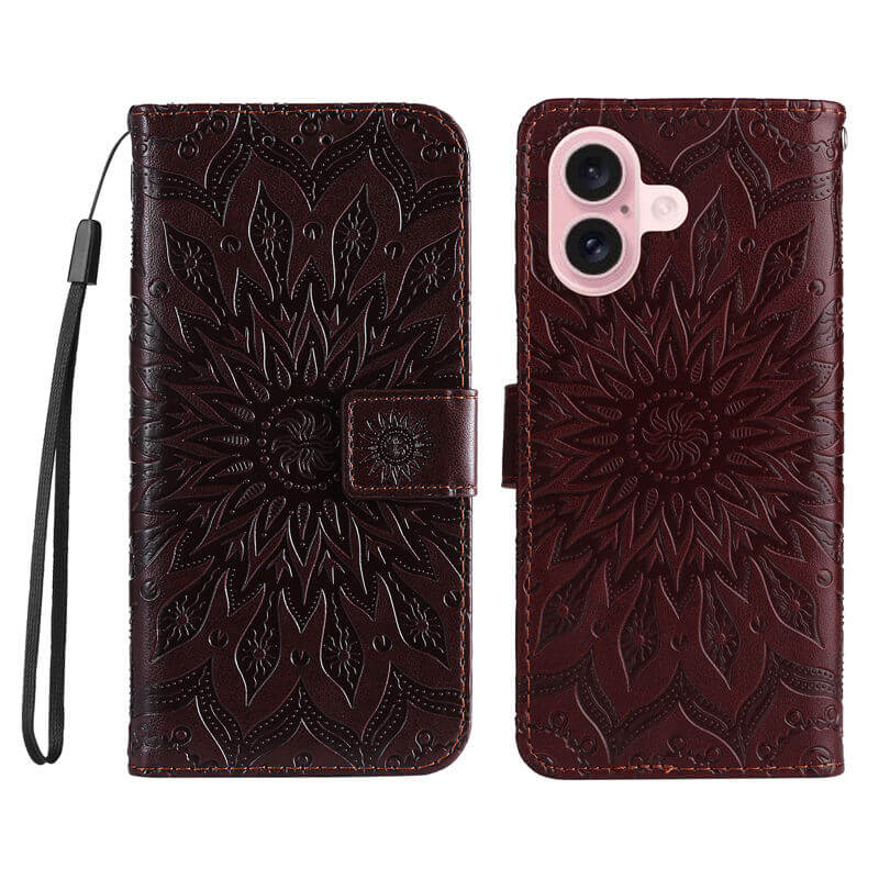 For iPhone 16 Apricot Blossom Embossed Pattern Wallet Case