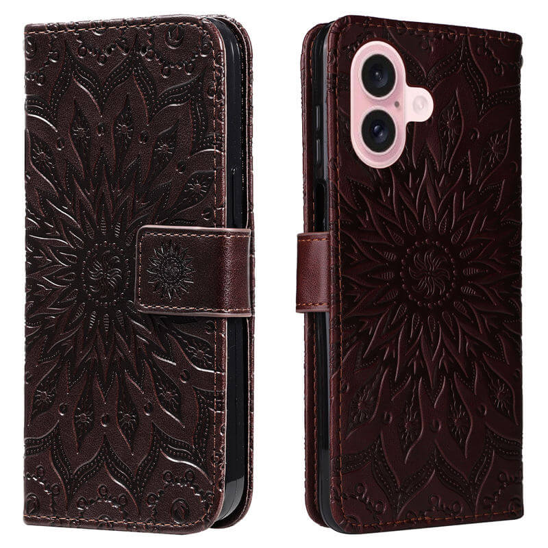 For iPhone 16 Apricot Blossom Embossed Pattern Wallet Case