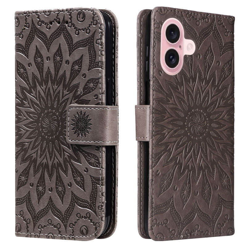 For iPhone 16 Apricot Blossom Embossed Pattern Wallet Case