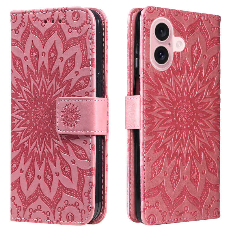 For iPhone 16 Apricot Blossom Embossed Pattern Wallet Case