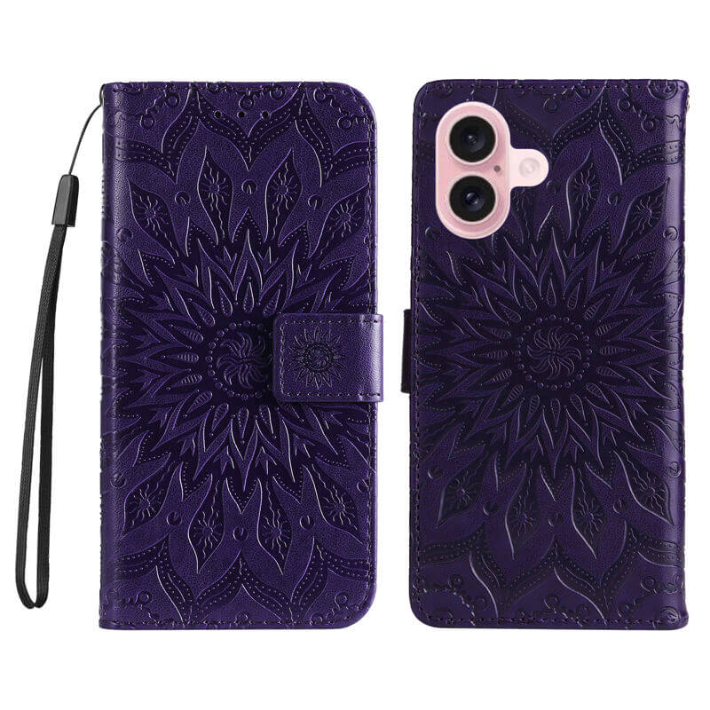 For iPhone 16 Apricot Blossom Embossed Pattern Wallet Case