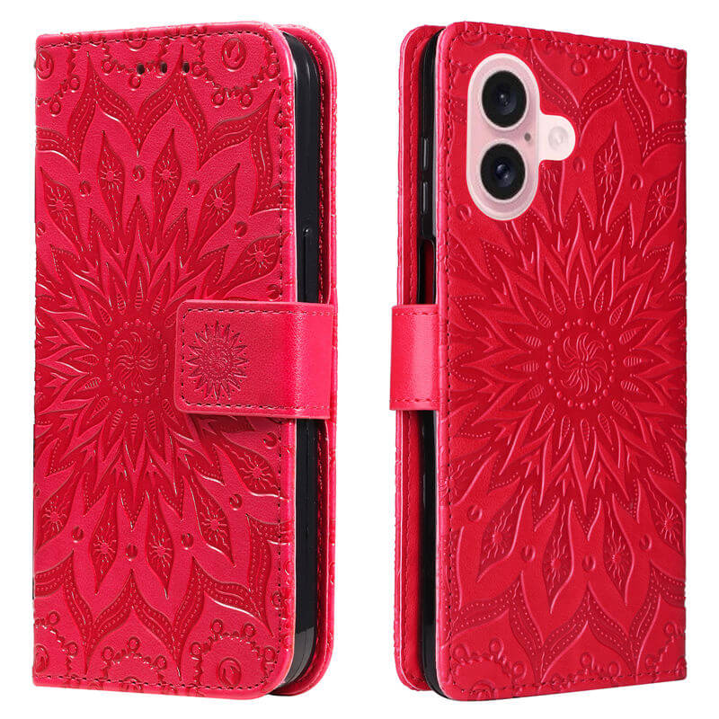 For iPhone 16 Apricot Blossom Embossed Pattern Wallet Case