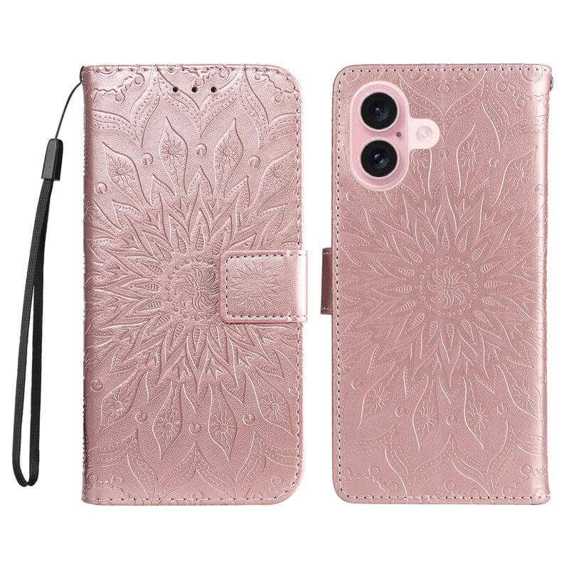 For iPhone 16 Apricot Blossom Embossed Pattern Wallet Case