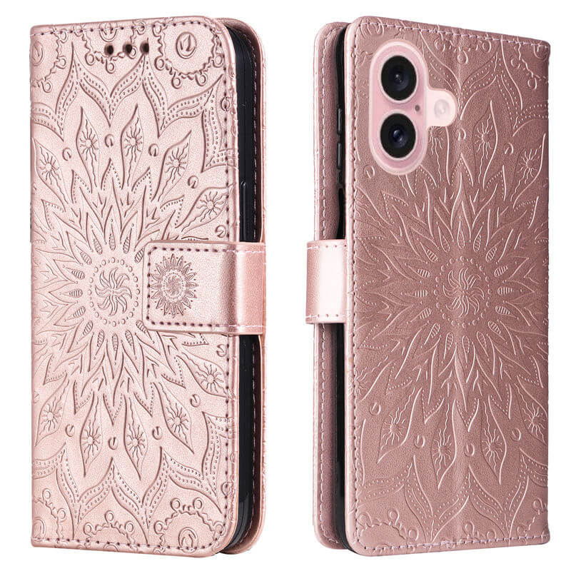 For iPhone 16 Apricot Blossom Embossed Pattern Wallet Case