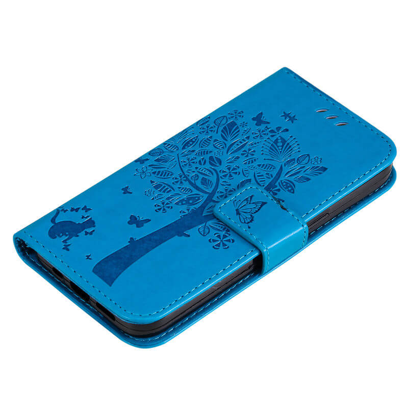 For iPhone 16 Cat Tree Embossed Pattern Wallet Case