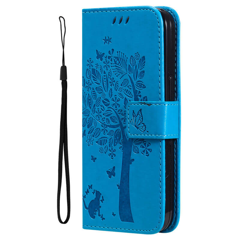 For iPhone 16 Pro Cat Tree Embossed Pattern Wallet Case