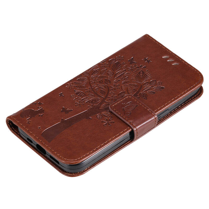 For iPhone 16 Pro Cat Tree Embossed Pattern Wallet Case