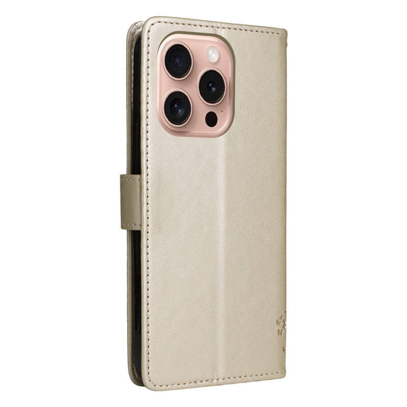 For iPhone 16 Pro Cat Tree Embossed Pattern Wallet Case