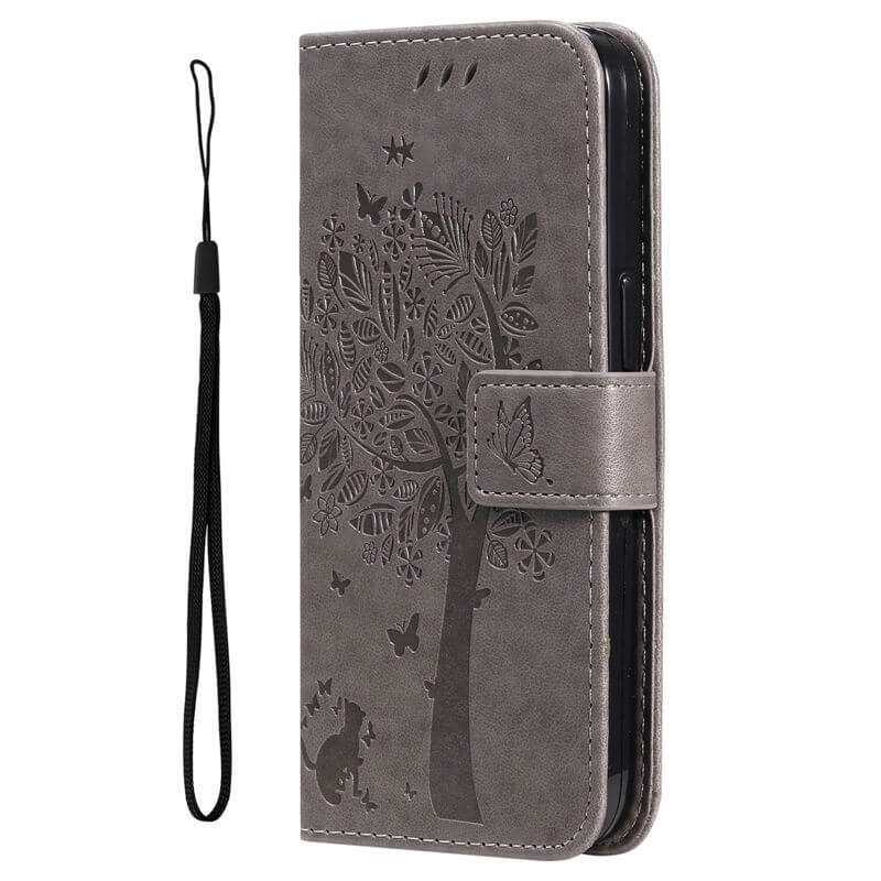 For iPhone 16 Pro Cat Tree Embossed Pattern Wallet Case