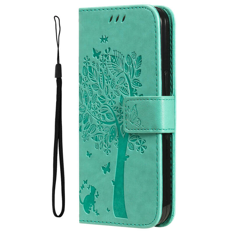 For iPhone 16 Pro Cat Tree Embossed Pattern Wallet Case