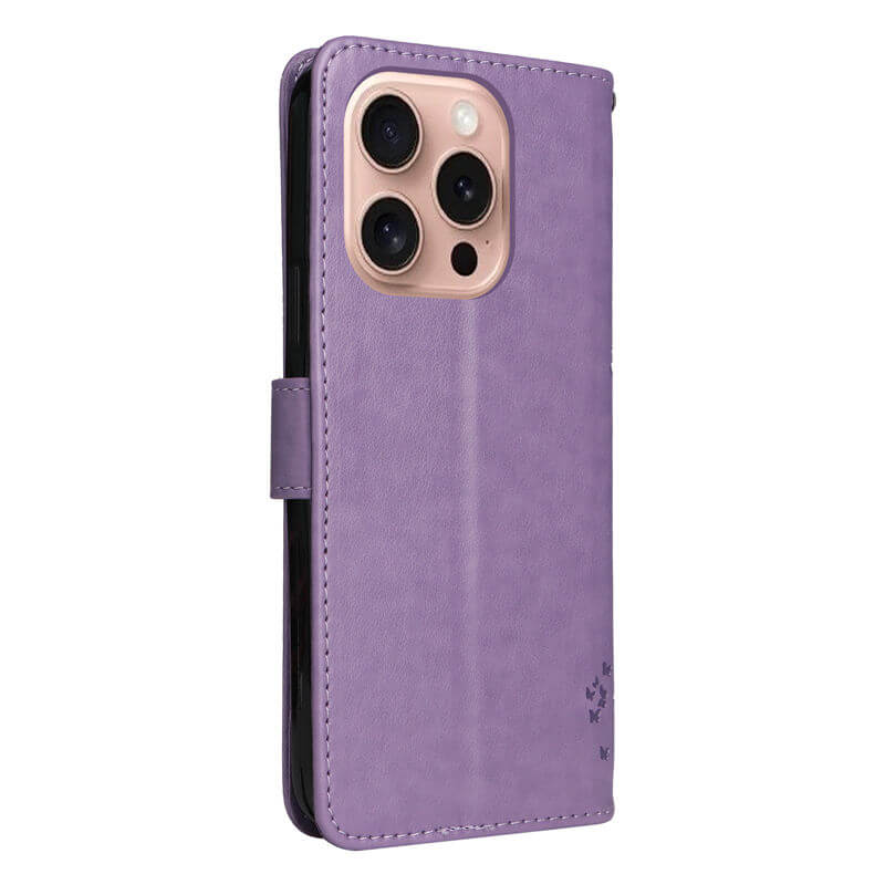 For iPhone 16 Pro Cat Tree Embossed Pattern Wallet Case