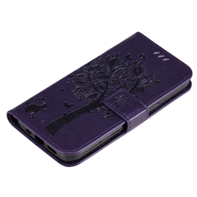 For iPhone 16 Pro Cat Tree Embossed Pattern Wallet Case