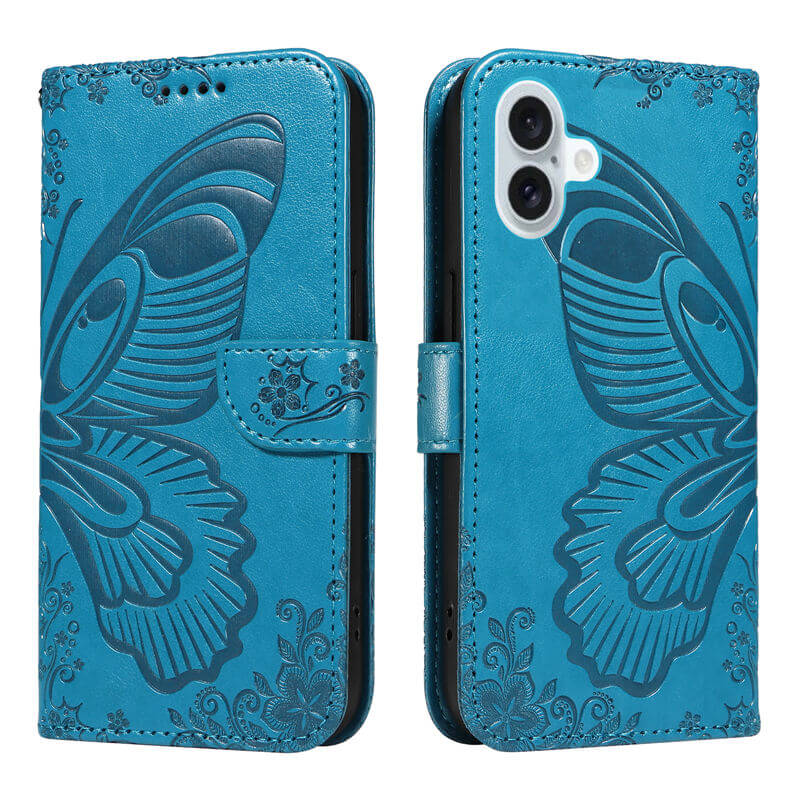 For iPhone 16 Plus Butterfly Embossed Wallet Case