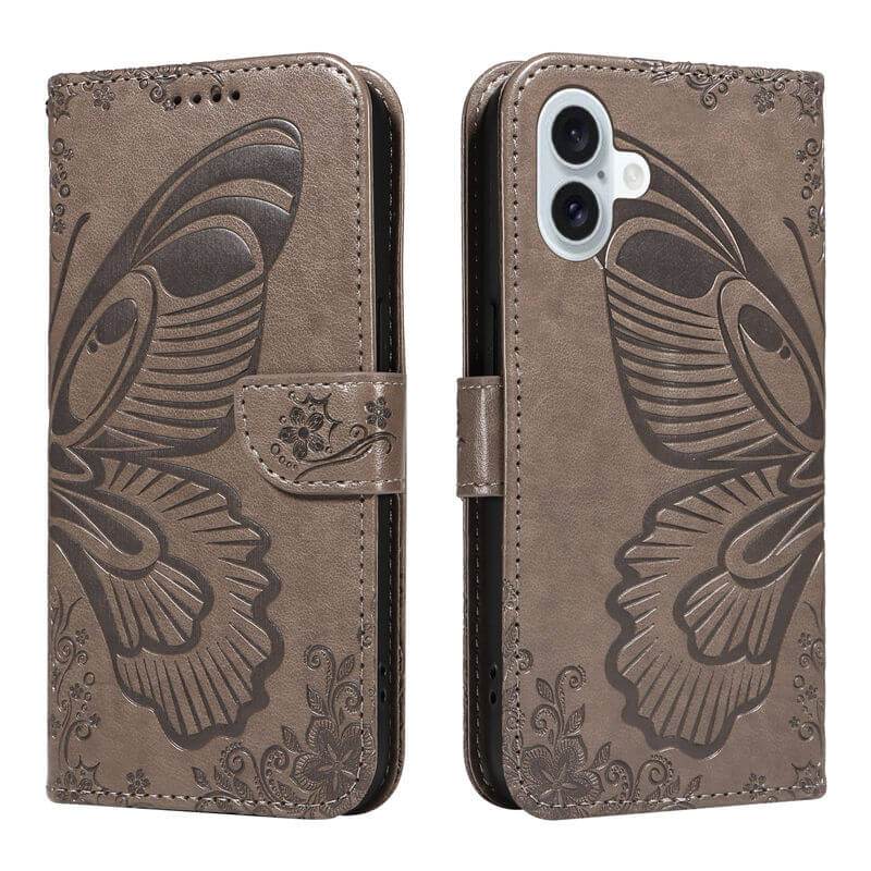 For iPhone 16 Plus Butterfly Embossed Wallet Case