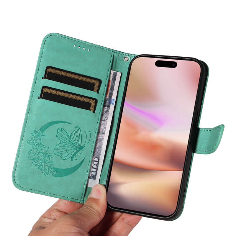 For iPhone 16 Plus Butterfly Embossed Wallet Case