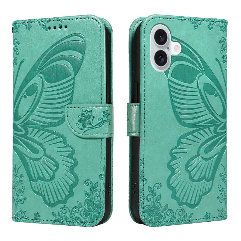 For iPhone 16 Plus Butterfly Embossed Wallet Case