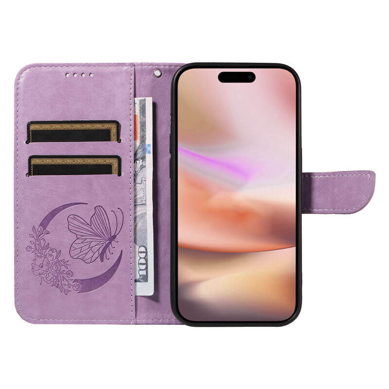 For iPhone 16 Plus Butterfly Embossed Wallet Case