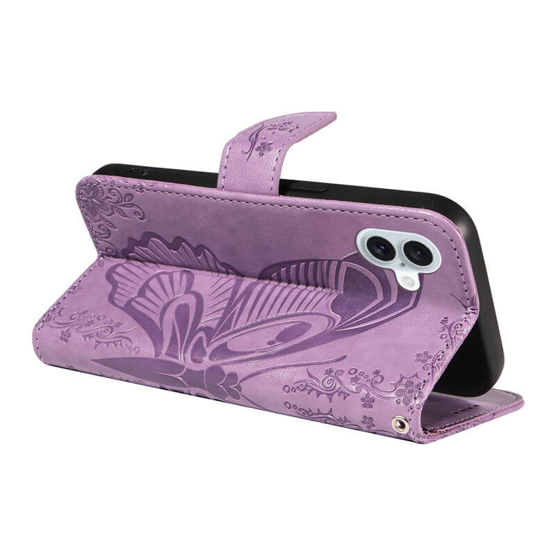 For iPhone 16 Plus Butterfly Embossed Wallet Case