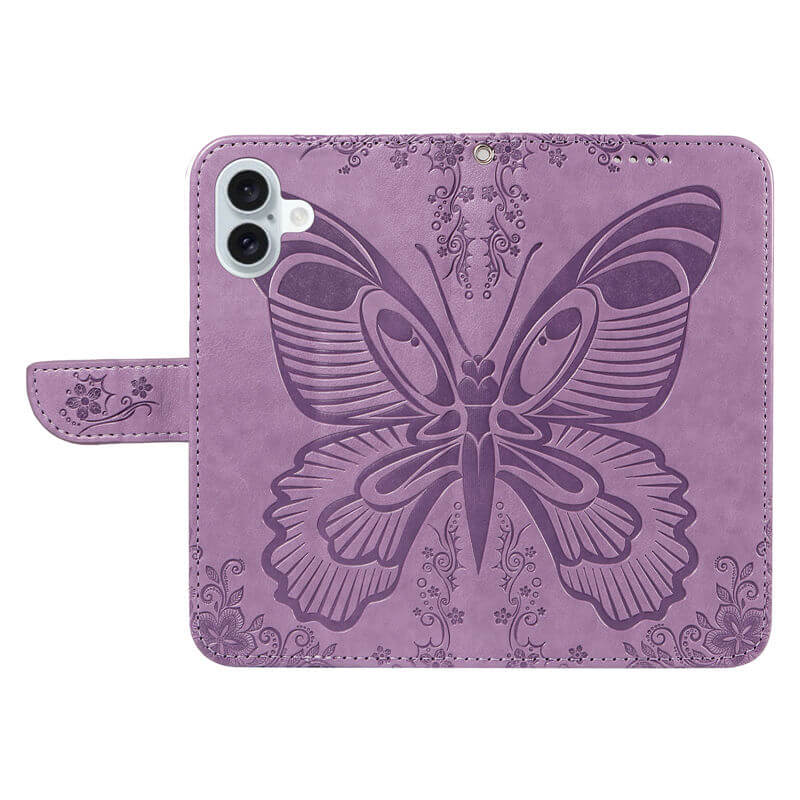 For iPhone 16 Plus Butterfly Embossed Wallet Case