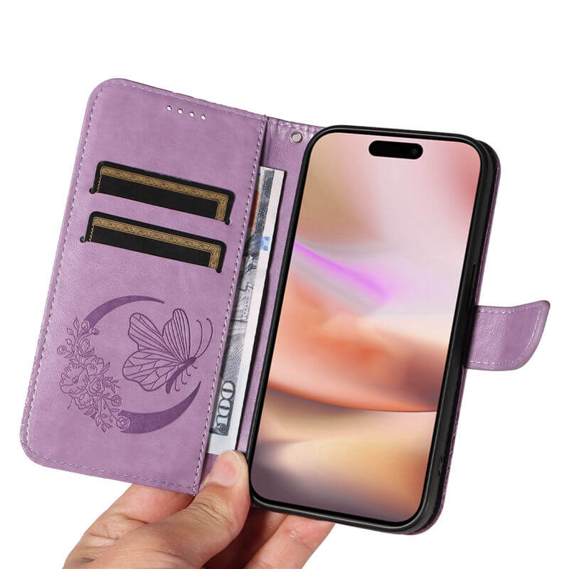 For iPhone 16 Plus Butterfly Embossed Wallet Case