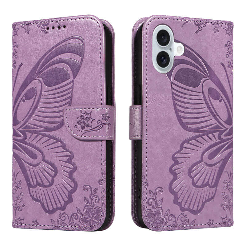 For iPhone 16 Plus Butterfly Embossed Wallet Case