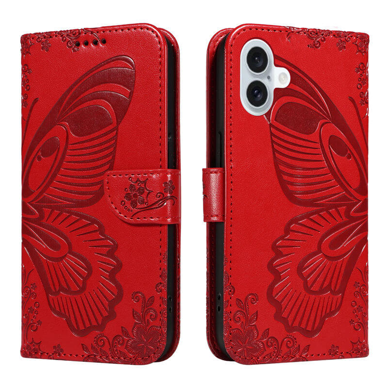 For iPhone 16 Plus Butterfly Embossed Wallet Case