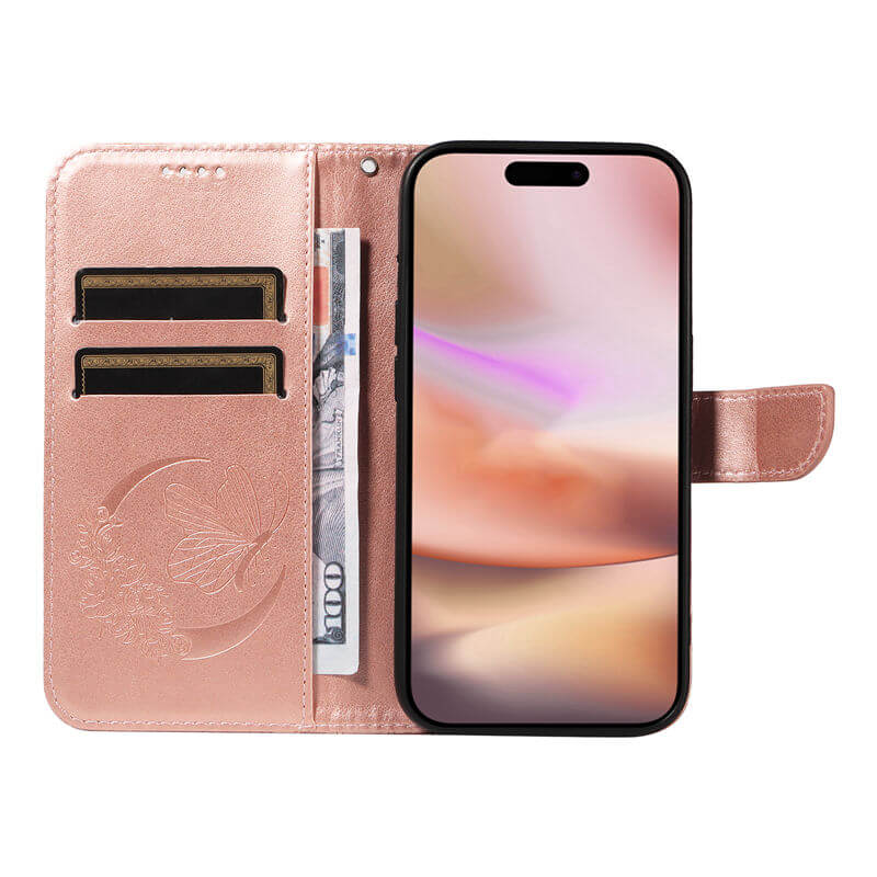 For iPhone 16 Plus Butterfly Embossed Wallet Case