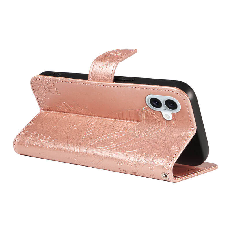 For iPhone 16 Plus Butterfly Embossed Wallet Case