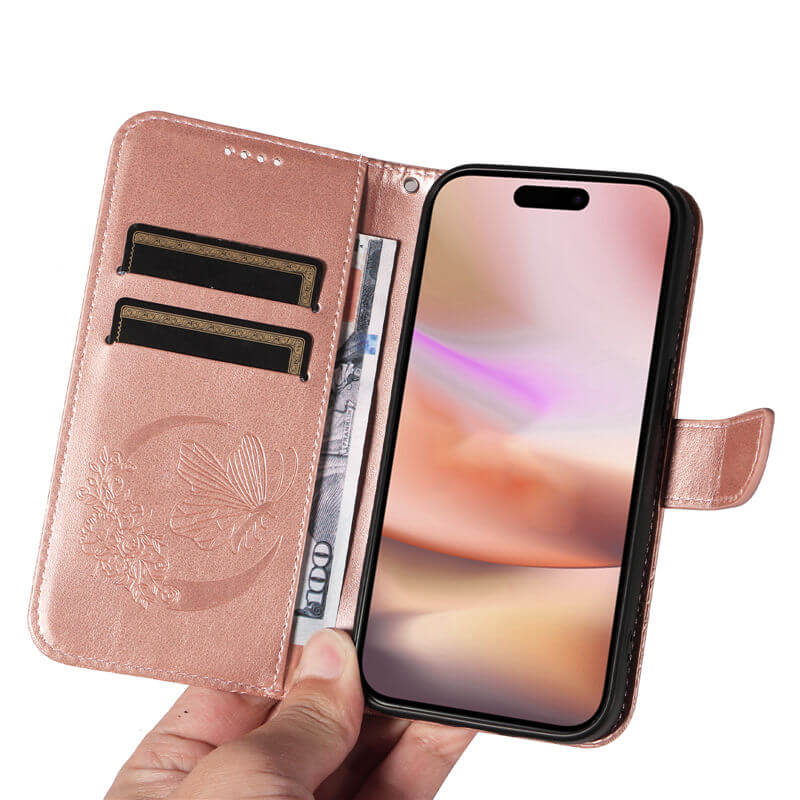 For iPhone 16 Plus Butterfly Embossed Wallet Case