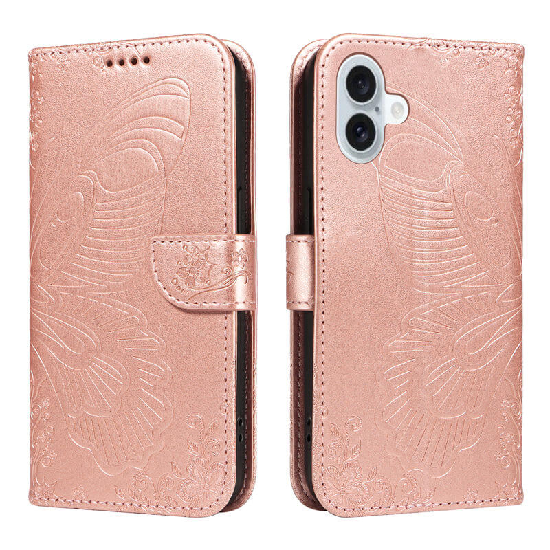 For iPhone 16 Plus Butterfly Embossed Wallet Case