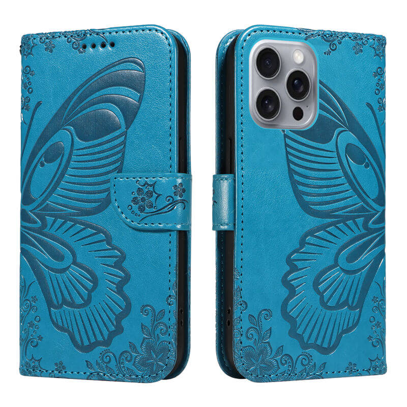 For iPhone 16 Pro Max Butterfly Embossed Wallet Case