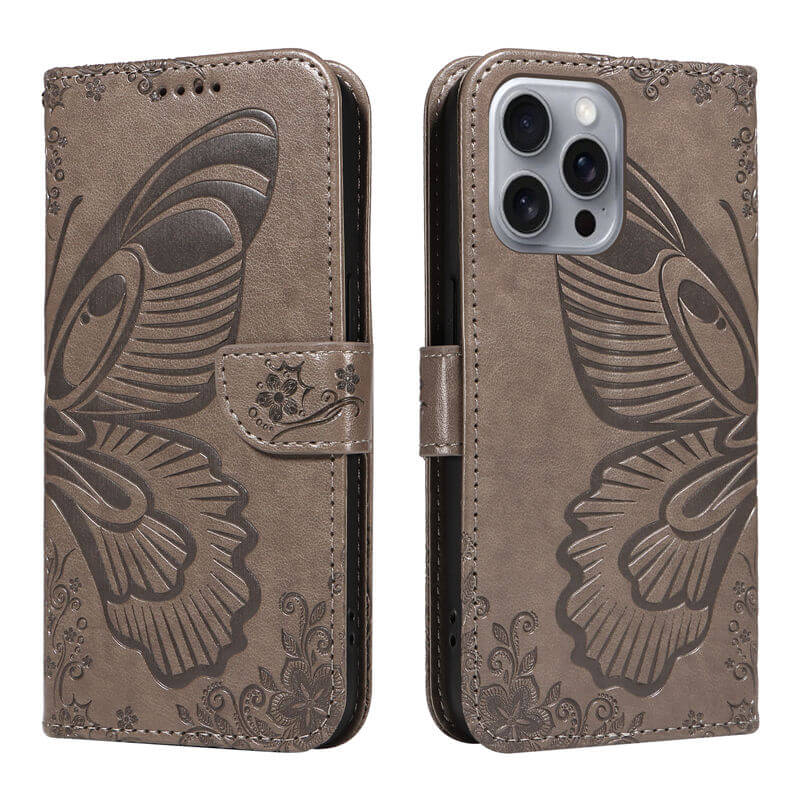 For iPhone 16 Pro Max Butterfly Embossed Wallet Case