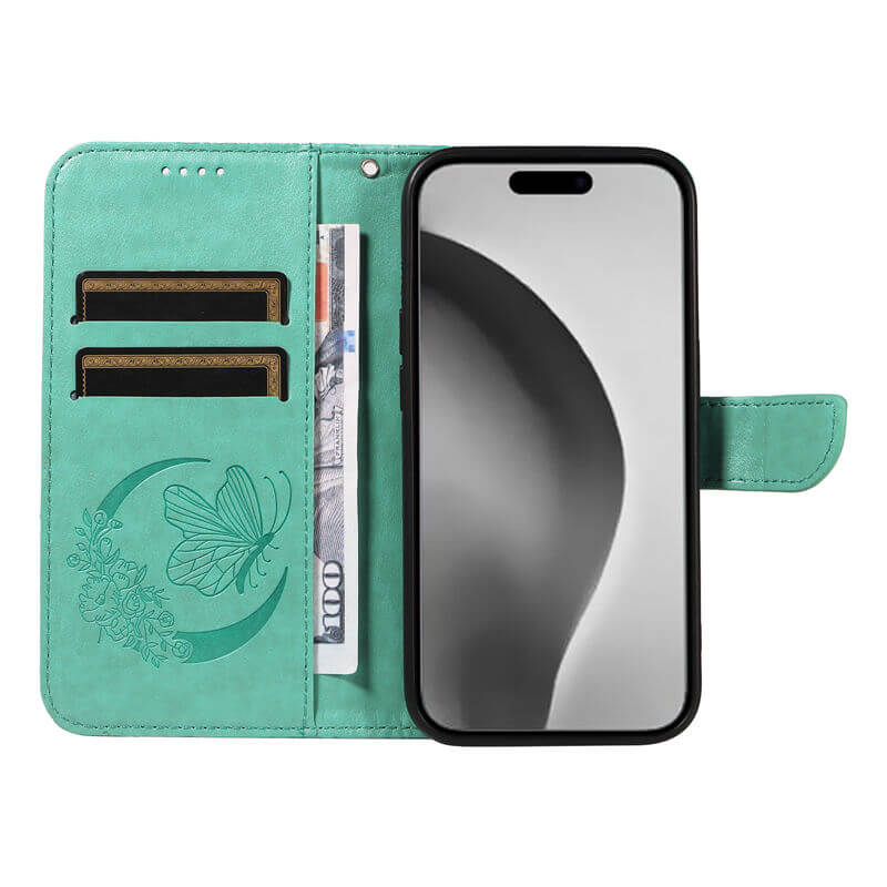 For iPhone 16 Pro Max Butterfly Embossed Wallet Case