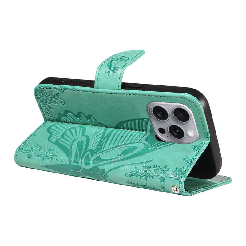 For iPhone 16 Pro Max Butterfly Embossed Wallet Case