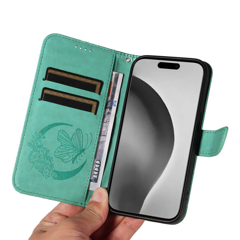 For iPhone 16 Pro Max Butterfly Embossed Wallet Case