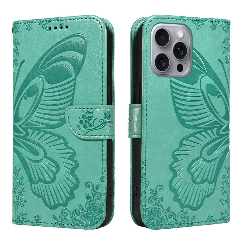 For iPhone 16 Pro Max Butterfly Embossed Wallet Case