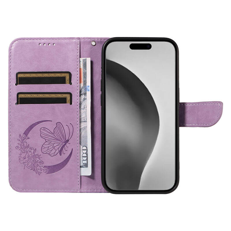 For iPhone 16 Pro Max Butterfly Embossed Wallet Case